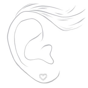 Silver-tone Cubic Zirconia Heart &amp; Stud Earrings - 3 Pack,