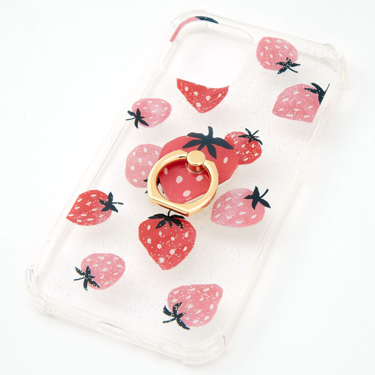 Strawberry Glitter Ring Holder Protective Phone Case - Fits iPhone&reg; 12 Pro Max,