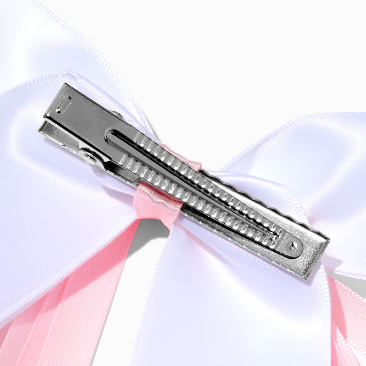 Claire&#39;s Club Pink Ribbon White Hair Bow Clip,