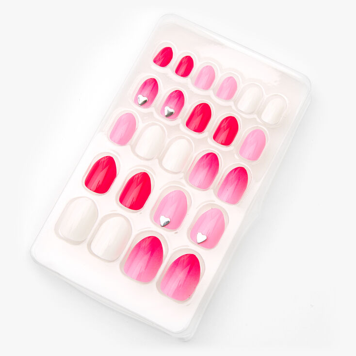 Heart Stiletto Press On Faux Nail Set - Pink, 24 Pack,