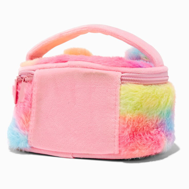 Claire&#39;s Club Rainbow Bear Furry Makeup Bag,
