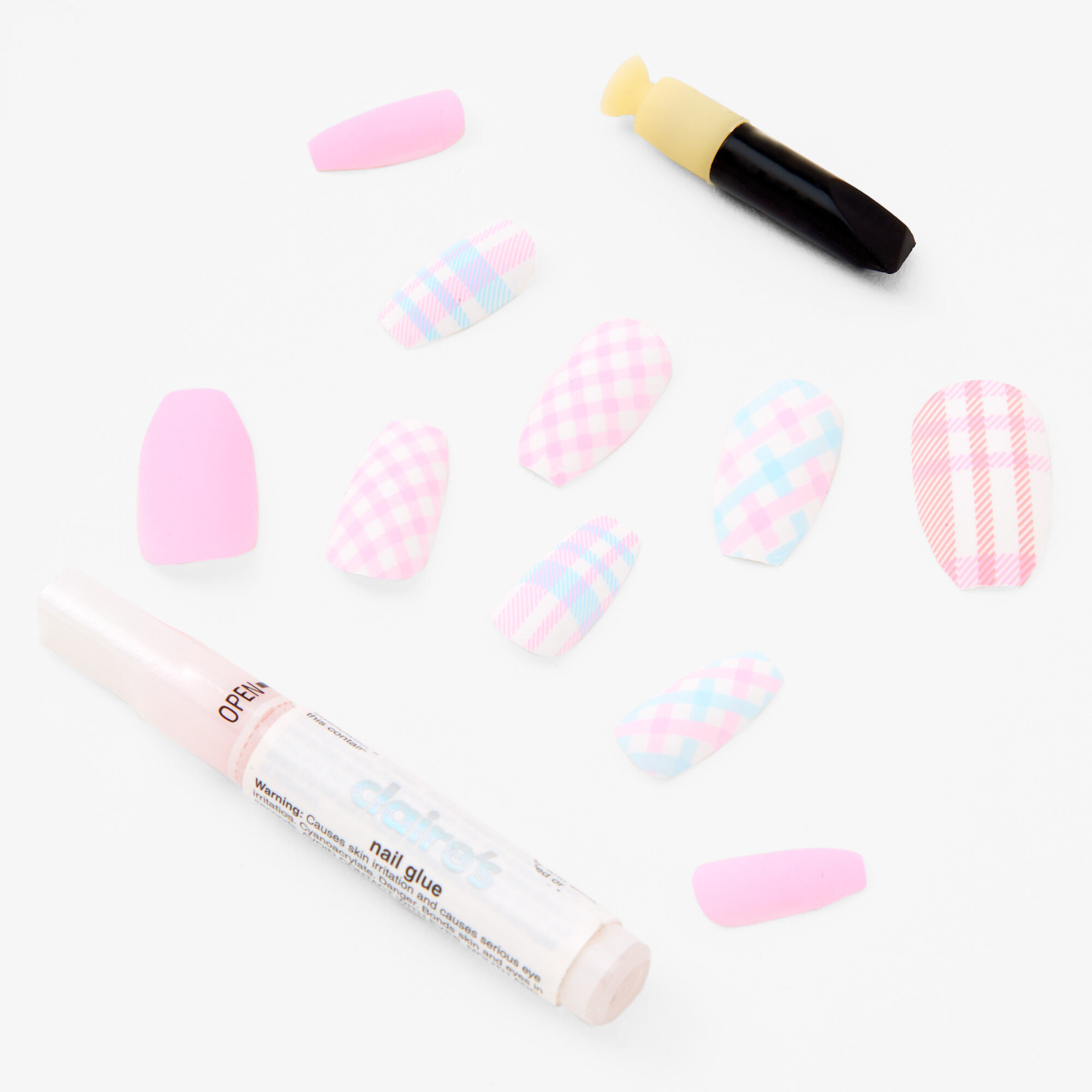 Plaid Pastel Coffin Vegan Faux Nail Set - 24 Pack,