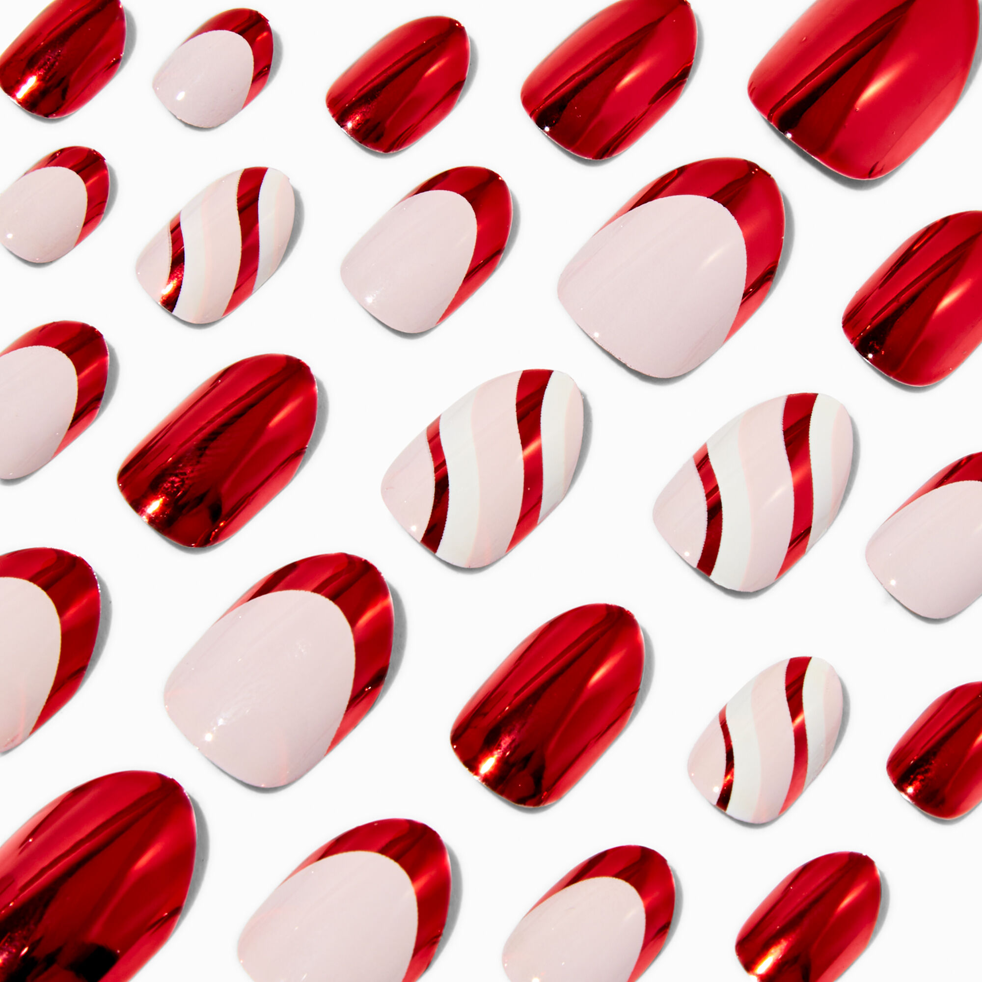 Red Chrome Swirl Stiletto Vegan Faux Nail Set - 24 Pack,