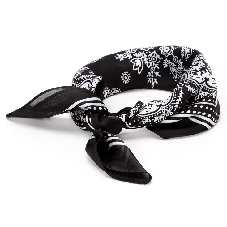 Claire's Bandeau bandana satiné motif cachemire - Noir