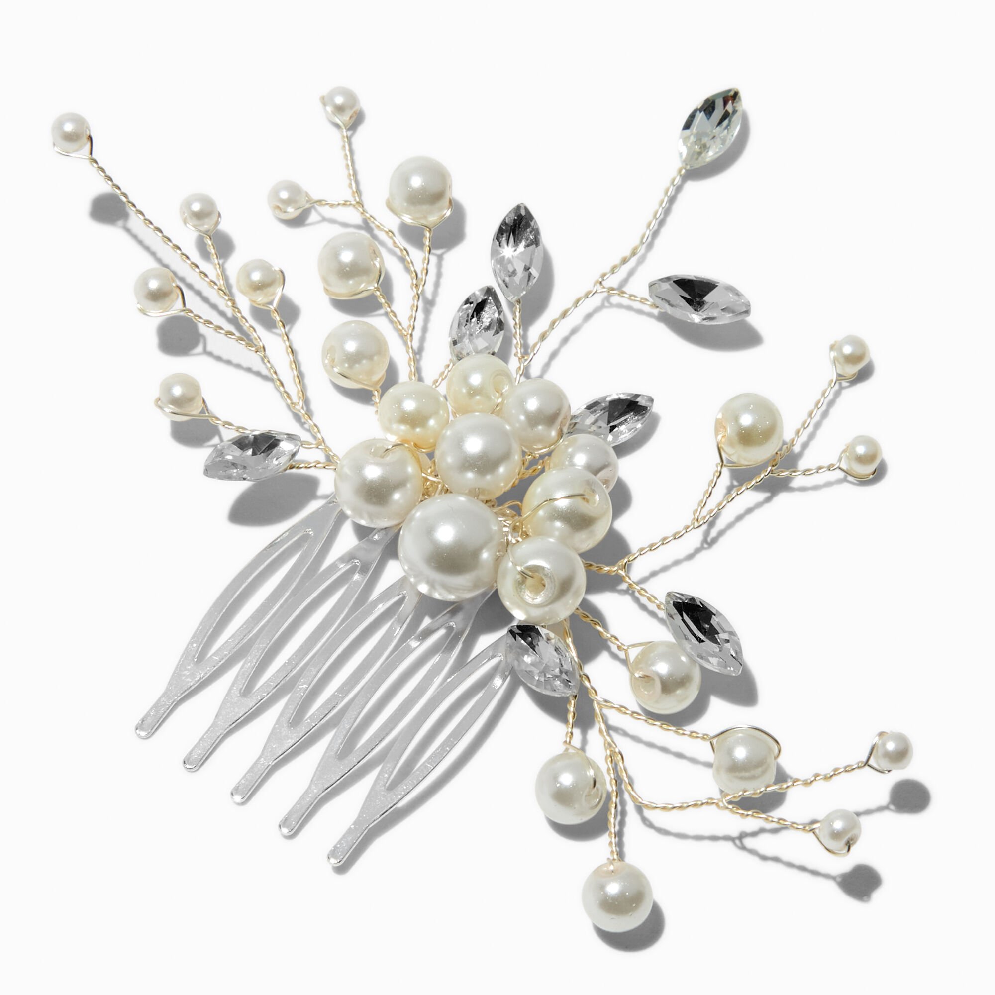 View Claires Pearl Gemstone Floral Spray Hair Comb Silver information