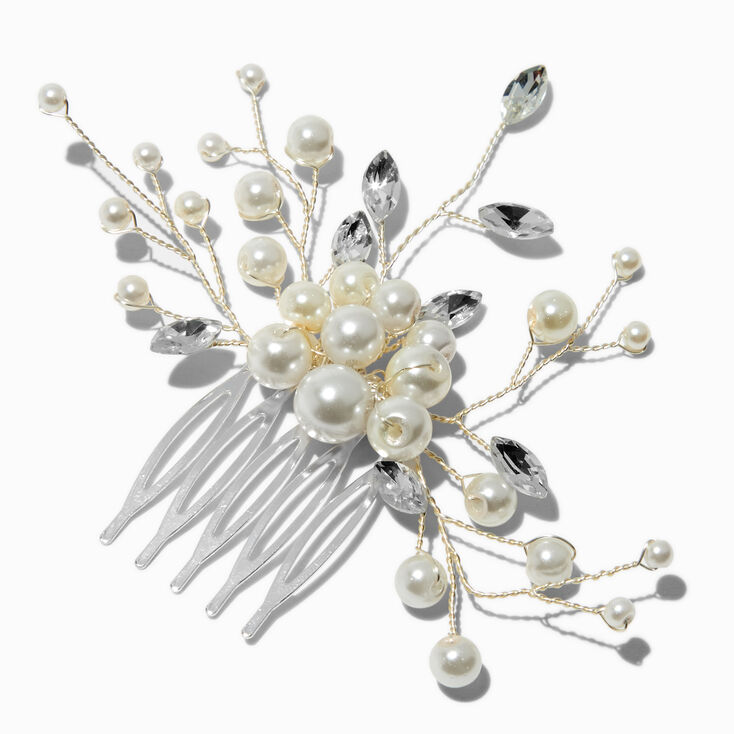 Peigne &agrave; cheveux avec bouquet de fleurs plat strass et perles d&#39;imitation,