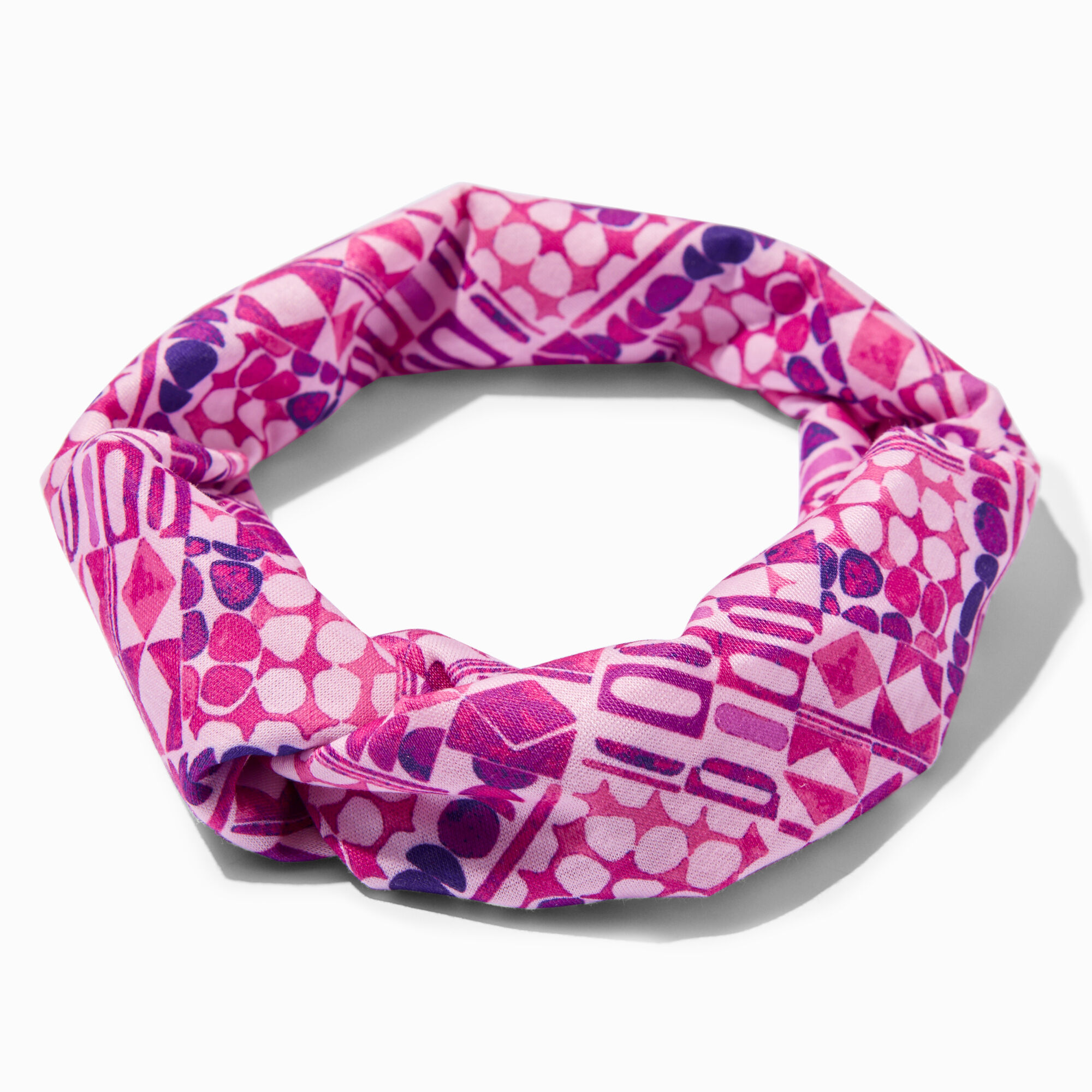 View Claires Geometric Print Twisted Headwrap Pink information