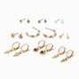 Gold-tone Pearl &amp; Crosses Stackables Earring Set - 9 Pack,