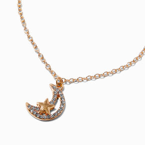 Gold-tone Crystal Moon &amp; Star Pendant Necklace,