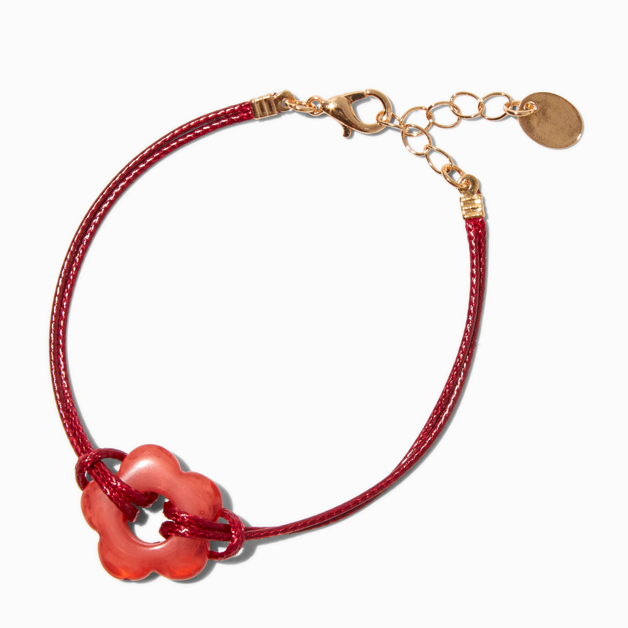 Bracelet cordelette avec marguerite orange ajourée,