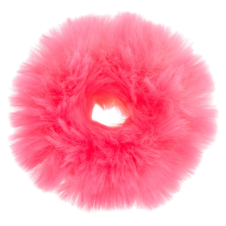 Medium Faux Fur Hair Scrunchie - Neon Pink,