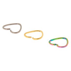 Mixed Metal Titanium 16G Anodized Heart Cartilage Hoop Earrings - 3 Pack,