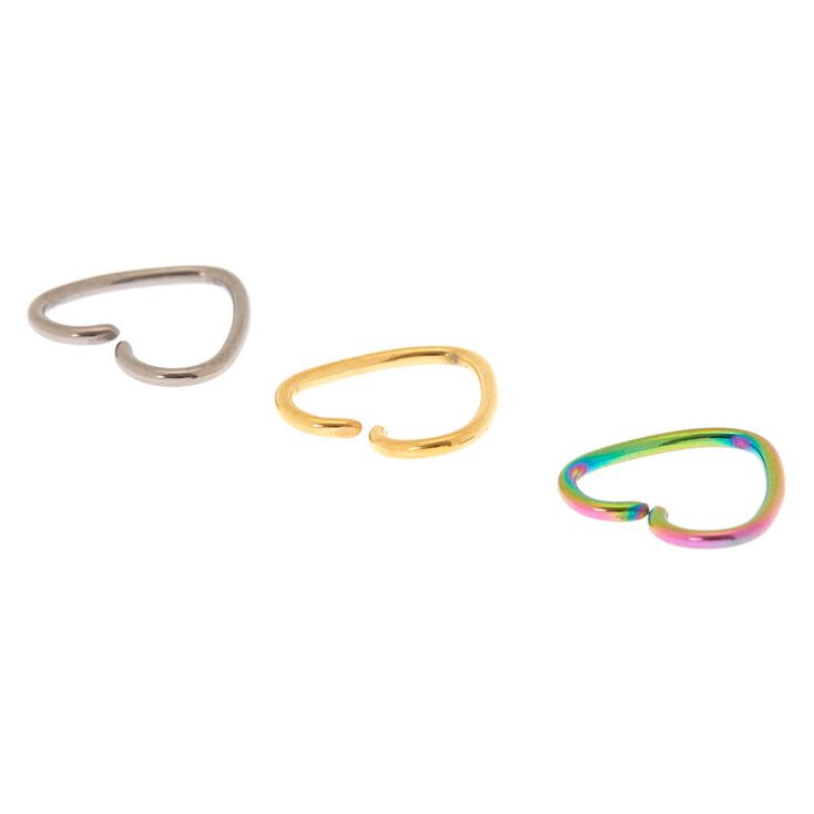 Mixed Metal Titanium 16G Anodized Heart Cartilage Hoop Earrings - 3 Pack,