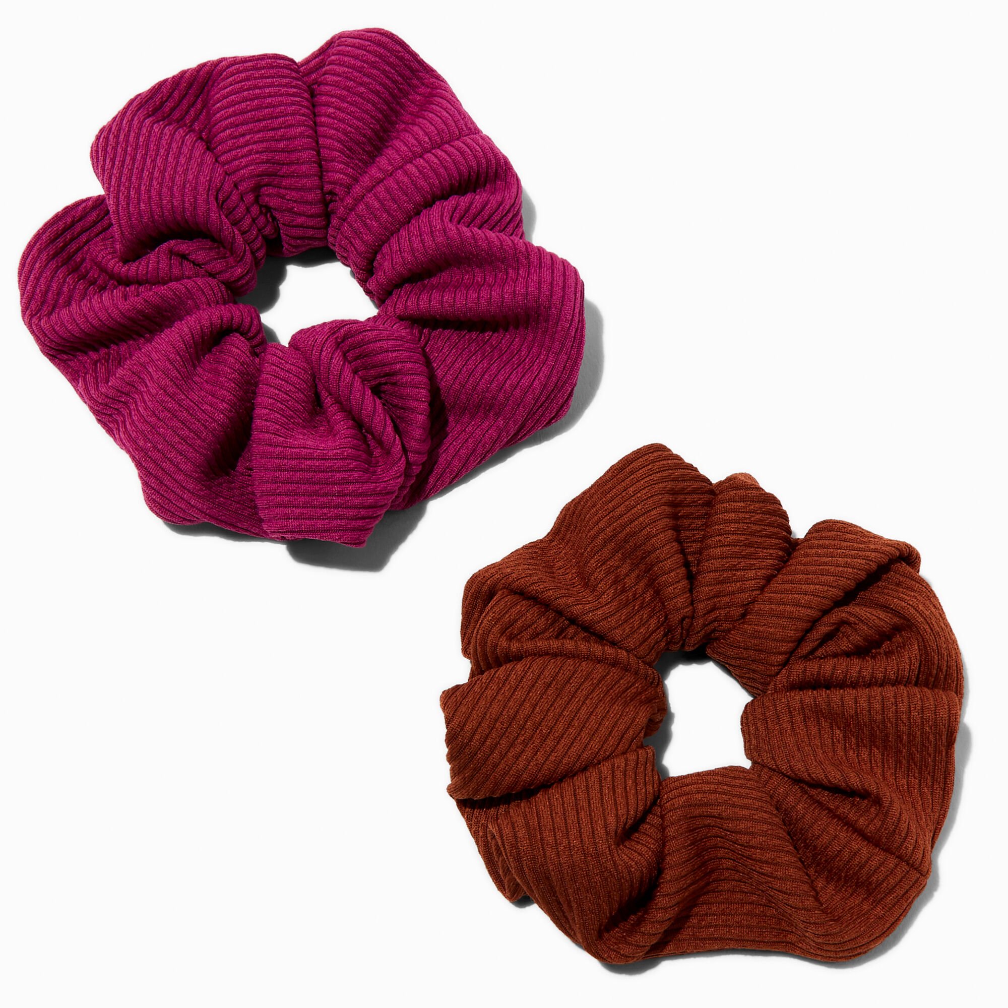 Brown & Berry Ribbed Hair Scrunchies - 2 Pack,