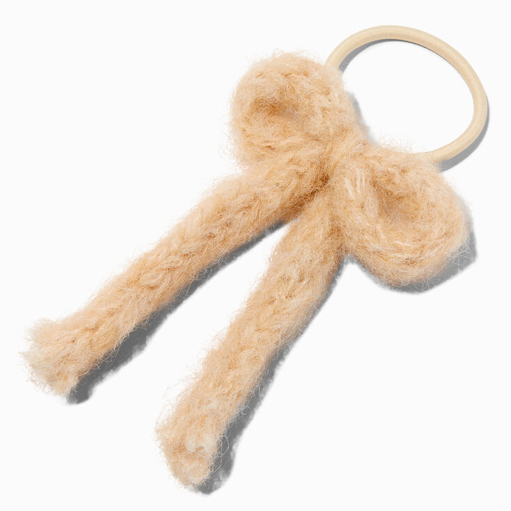 Ivory Knit Bow Hair Tie ,