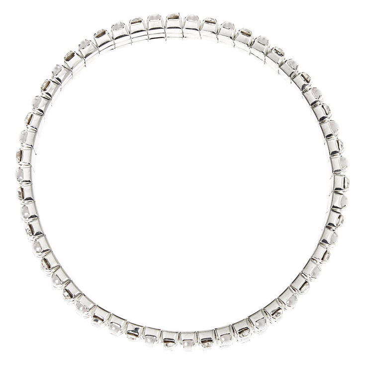 Bracelet &eacute;lastique perle d&#39;imitation et strass couleur argent&eacute;,