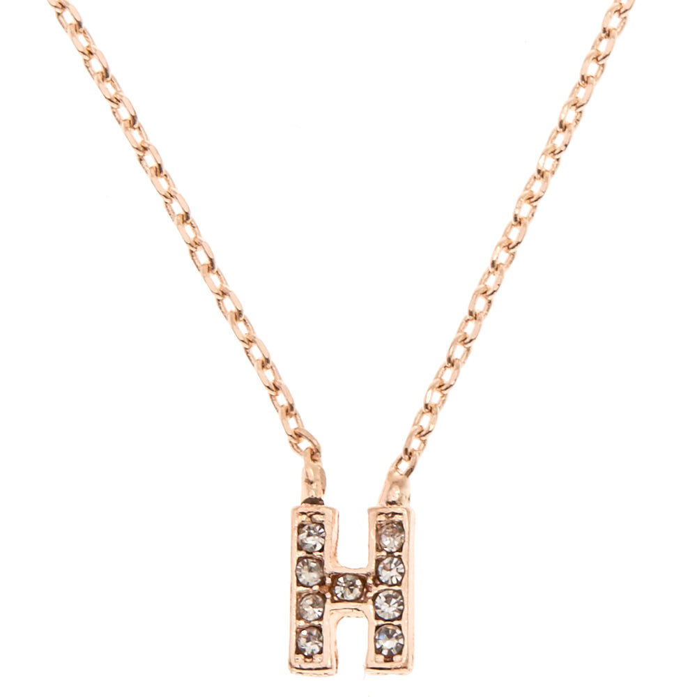 Rose Gold Embellished Initial Pendant Necklace H