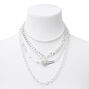 Silver Heart Toggle Chain Multi Strand Necklace,