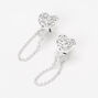 Silver Heart Front and Back Chain Stud Earrings,