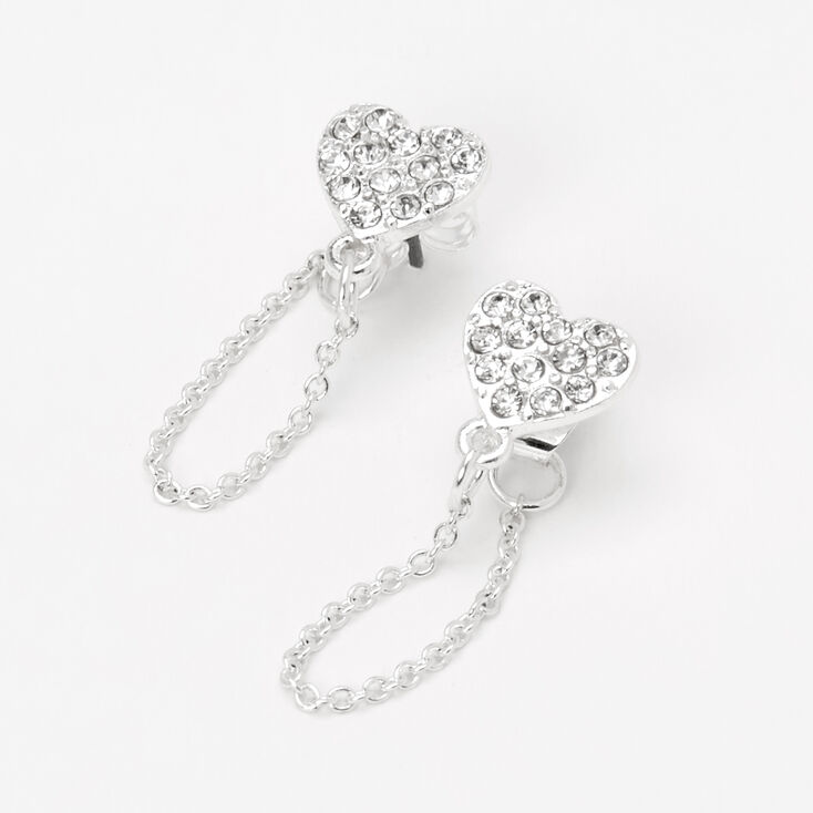 Silver Heart Front and Back Chain Stud Earrings,