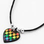 Checkerboard Heart 16&quot; Black Cord Pendant Necklace,