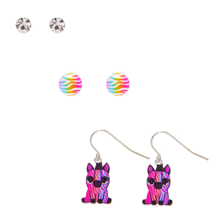 Rainbow Zebra Mixed Earring Set - 3 Pack,