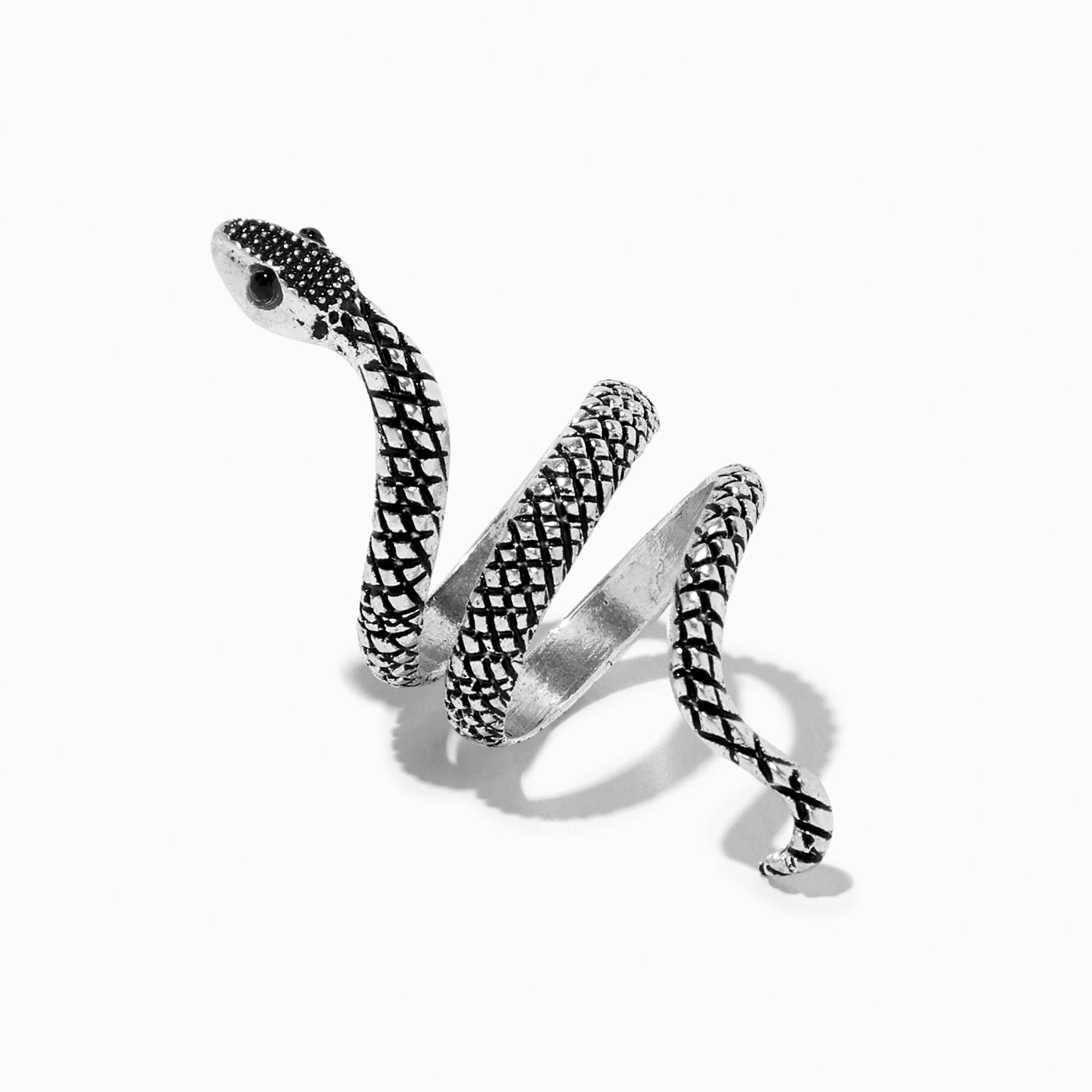 View Claires SilverTone Textured Snake Wrap Ring Black information