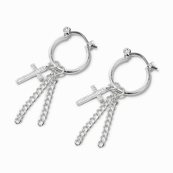 Silver-tone  10MM Cross Fringe Hoop Earrings,