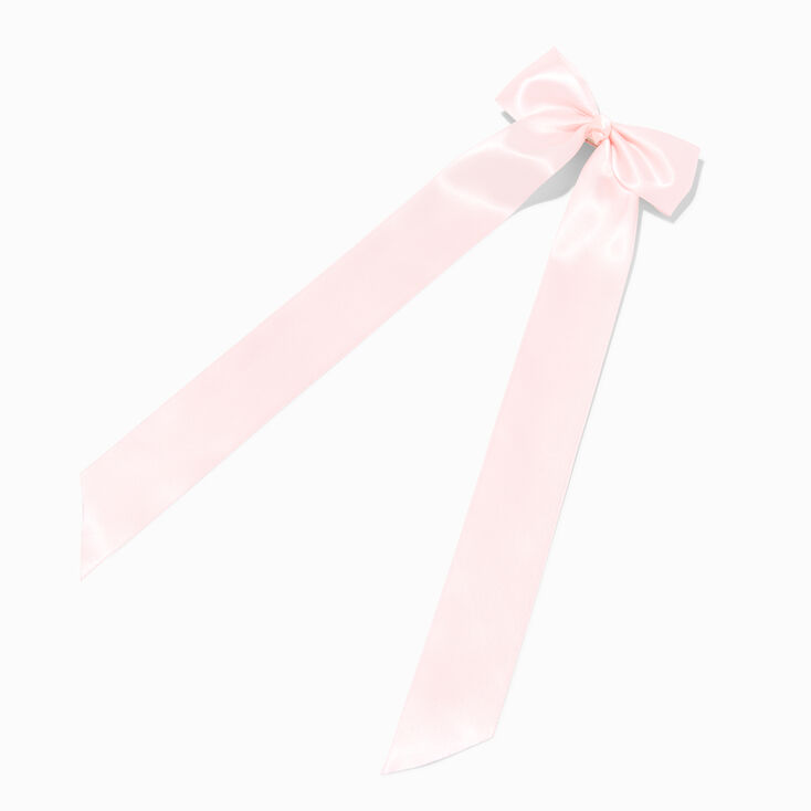 Light Pink Satin Long Tail Bow Hair Clip