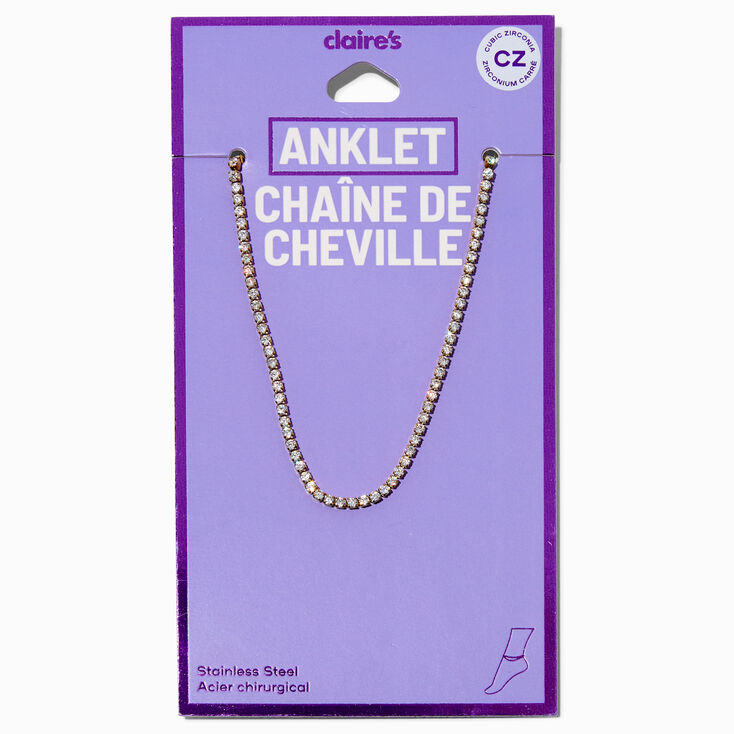 Gold-tone Stainless Steel Cubic Zirconia Dainty Tennis Anklet,