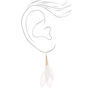 Gold 3&quot; Feather Drop Earrings - White,