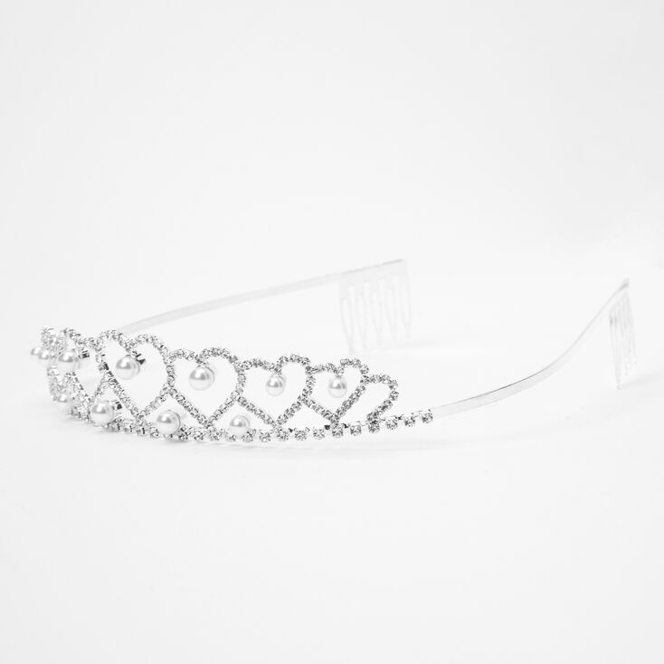 Silver Rhinestone Pearl Queen Of Hearts Tiara,