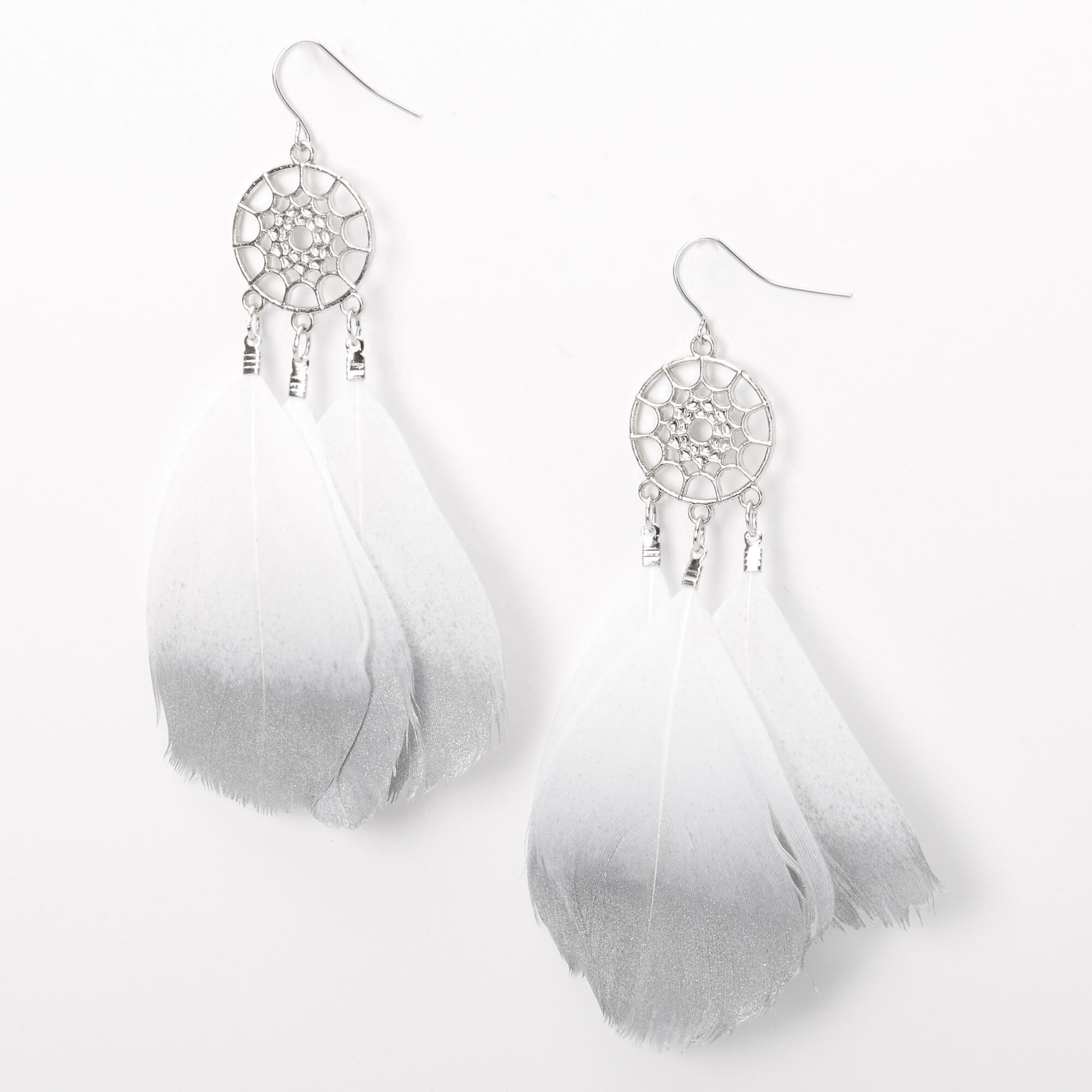 Silver 3.5" Metallic Dreamcatcher Drop Earrings - Grey,
