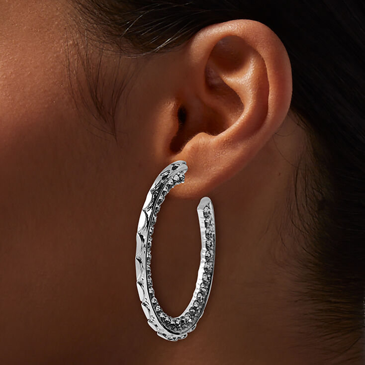Silver-tone Crystal Studded 55mm Hoop Earrings,