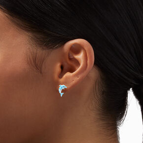 Blue Checkered Dolphin Stud Earrings,