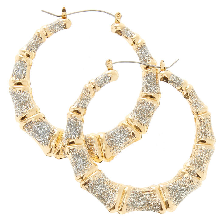 Glitter Bamboo Hoop Earrings Claire S Glitter Bamboo Hoop Earrings
