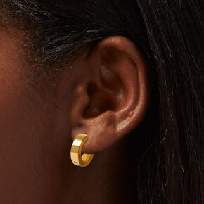 Gold-tone Stainless Steel Huggie Hoop &amp; 7MM Cubic Zirconia Stud Earrings,