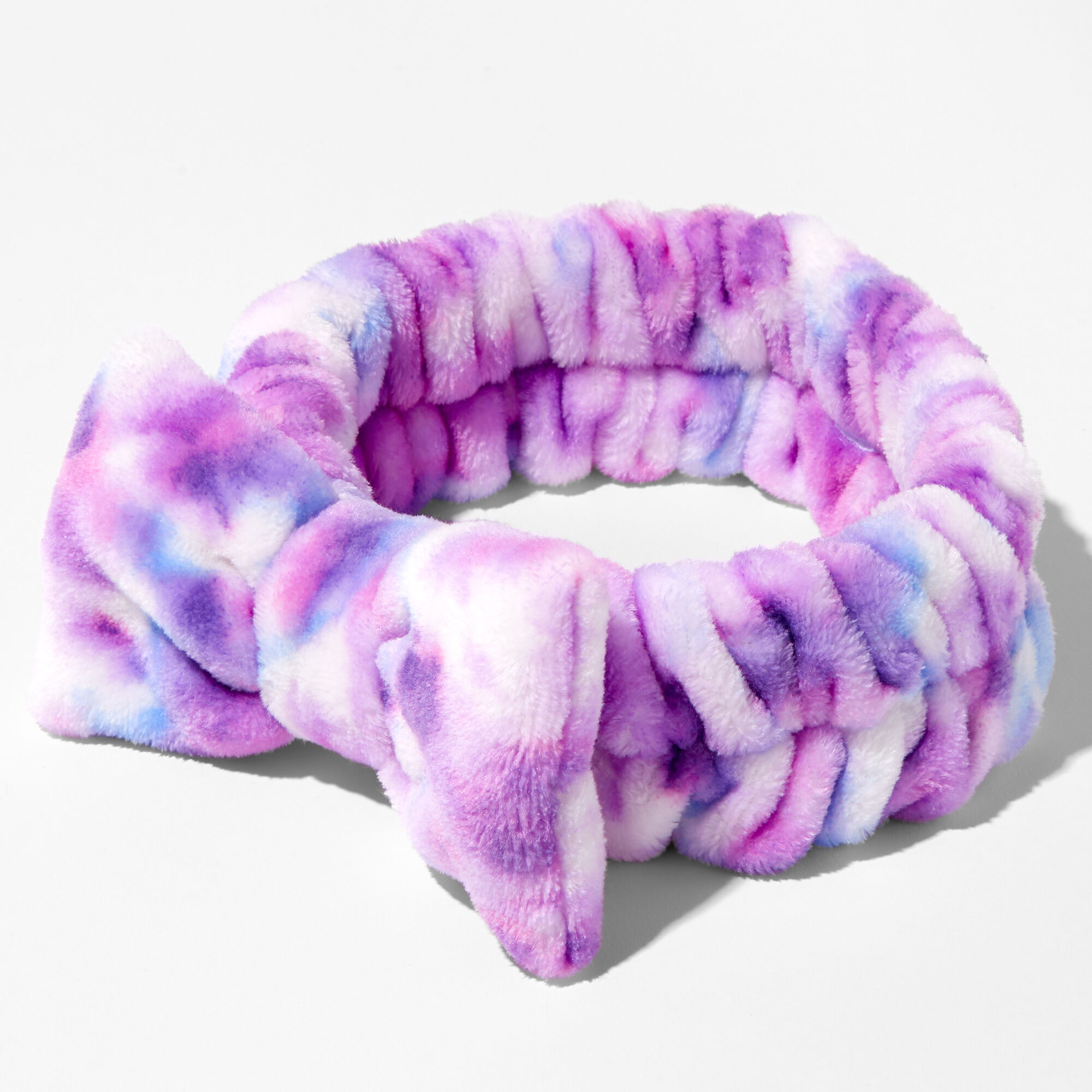 Claire's Bandeau à nœud souple en peluche pour le maquillage lilas effet tie-dye