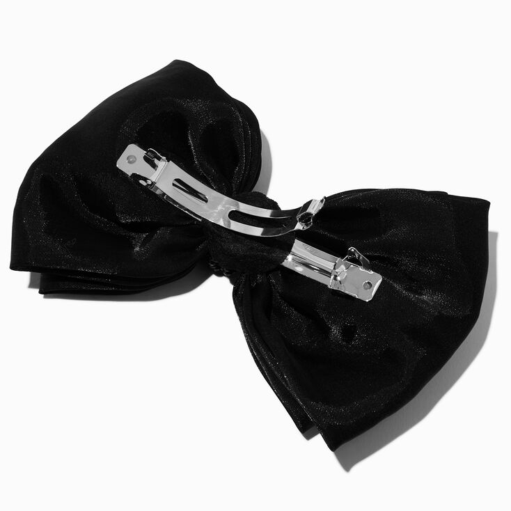 Black Organza Beaded Center Hair Bow Clip,