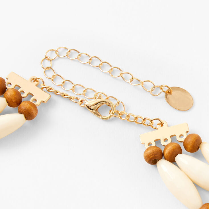Ivory &amp; Brown Wooden Tribal Choker Necklace -,