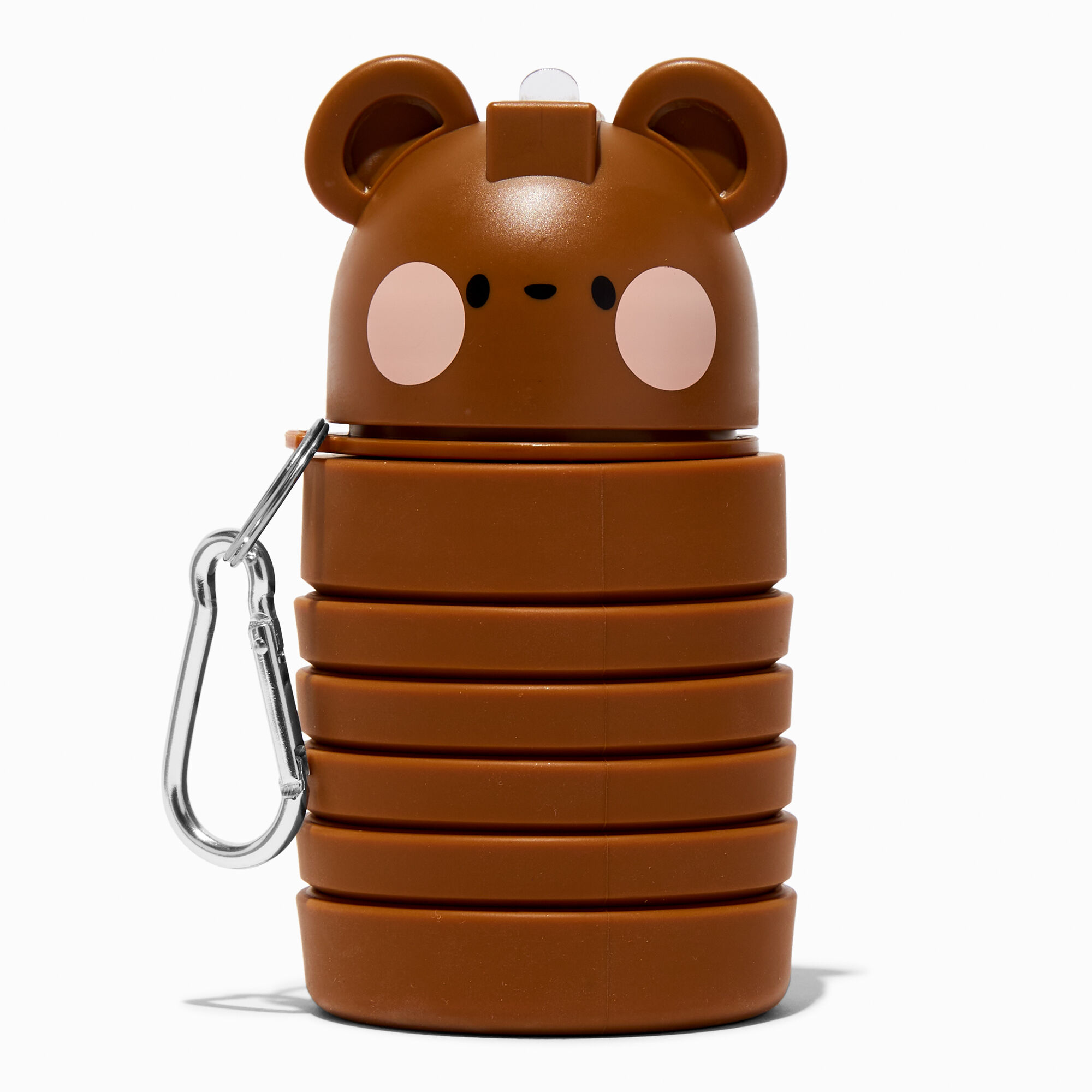 View Claires Collapsible Bear Water Bottle Brown information