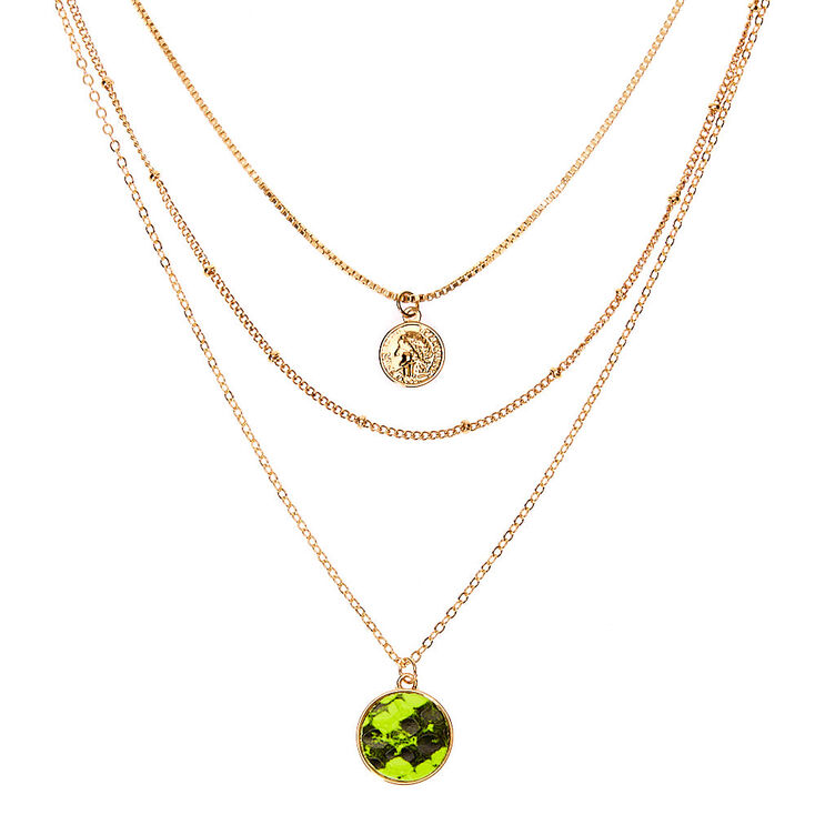 Claire's Collier multi-rangs peau de serpent fluo couleur doré