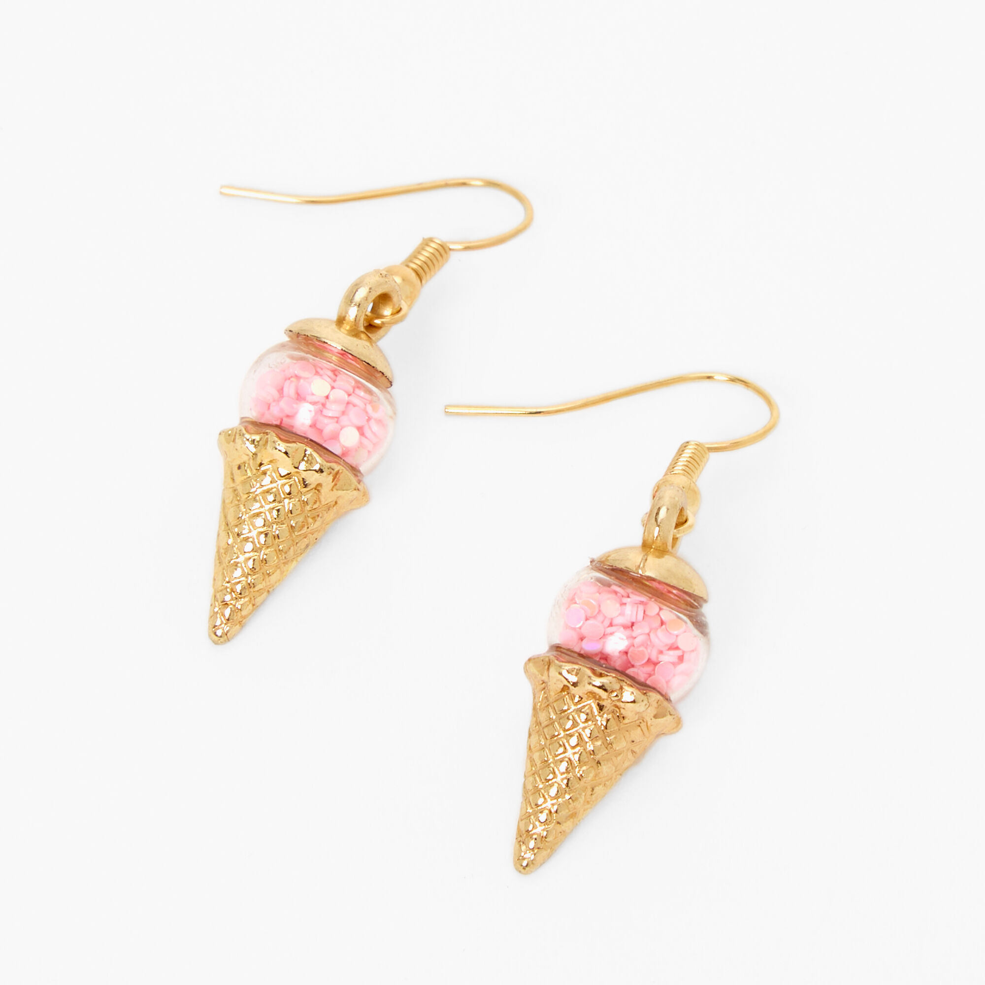 View Claires 1 Confetti Ice Cream Cone Drop Earrings Pink information