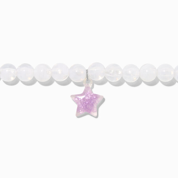 Purple Star Glow in the Dark White Stretch Beaded Bracelet,