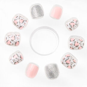Claire&#39;s Club Pastel Pink Leopard Square Press On Faux Nail Set &#40;10 Pack&#41;,