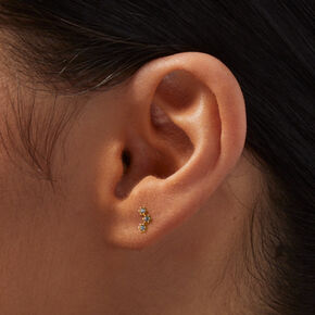 Gold-tone Stainless Steel Cubic Zirconia 18G Stud Threadless Cartilage Earrings - 3 Pack,