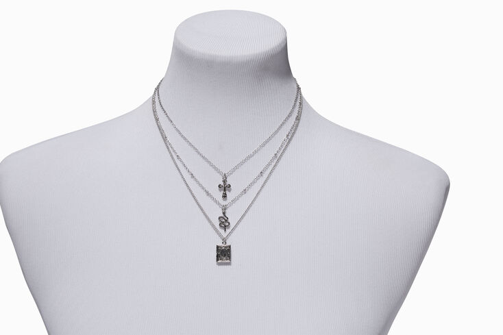 Silver Cross Locket Pendant Necklaces - 3 Pack,