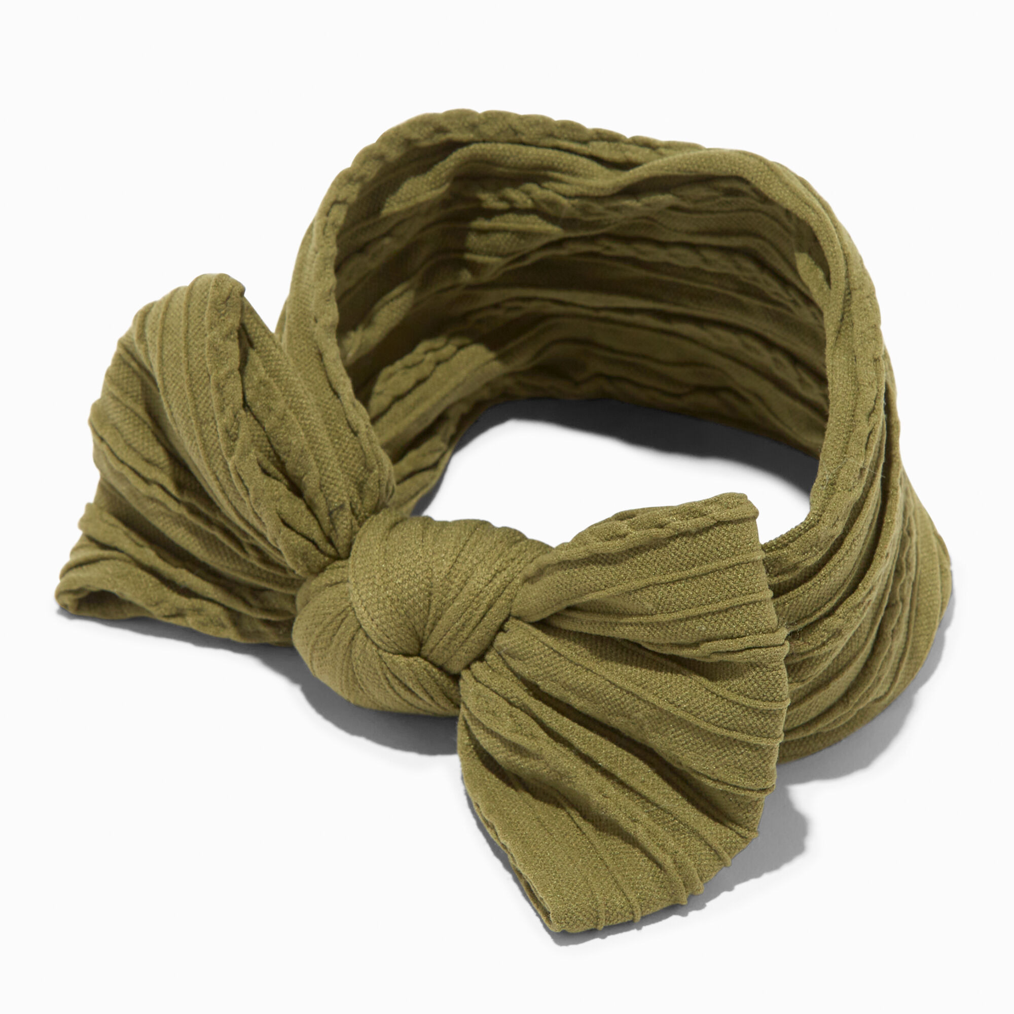 View Claires Club Nylon Ribbed Bow Headwrap Olive Green information