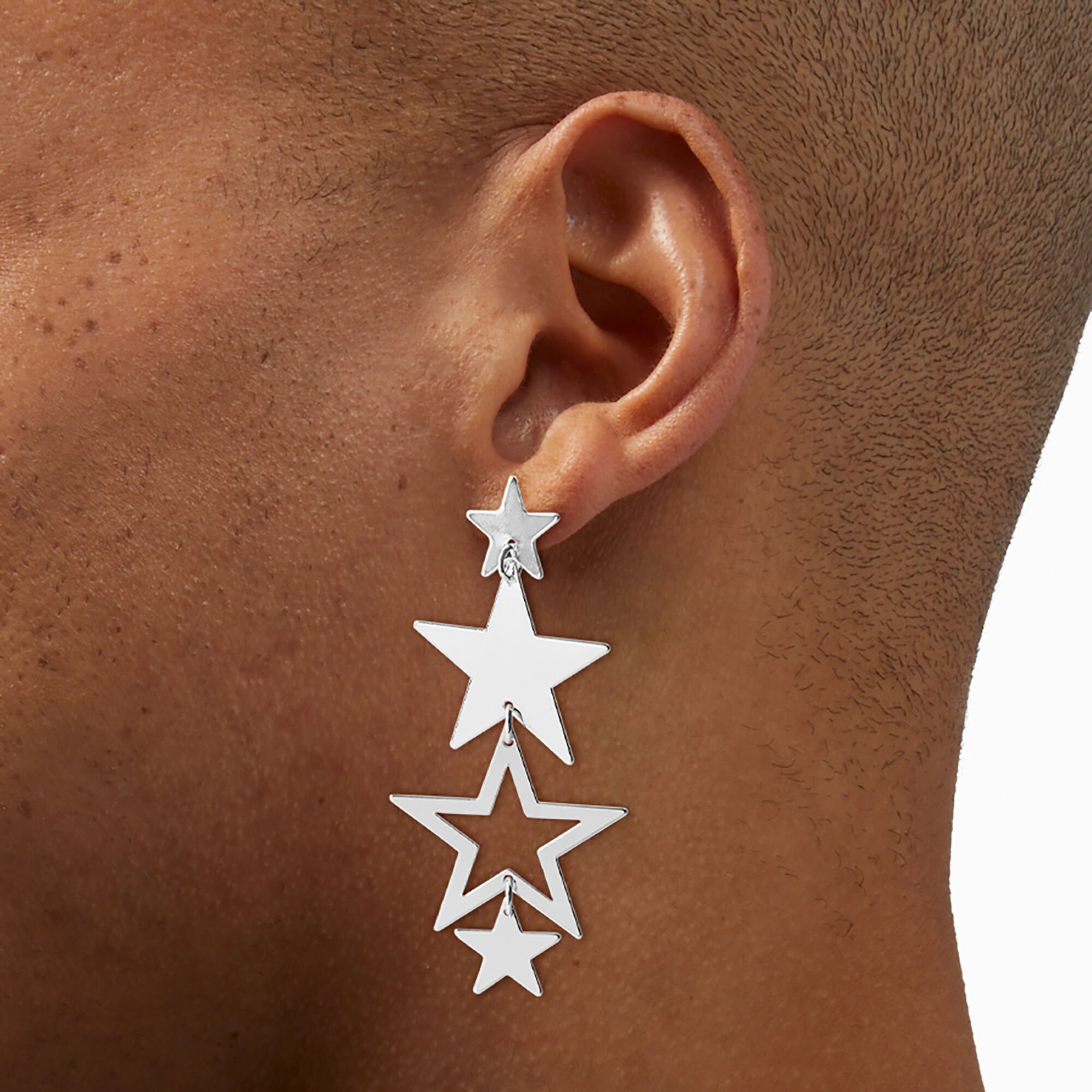 Silver-tone Star Linear Drop Earrings,