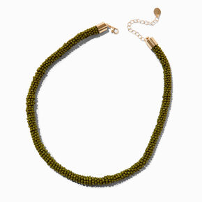 Olive Green Seed Bead Tube Choker Necklace,